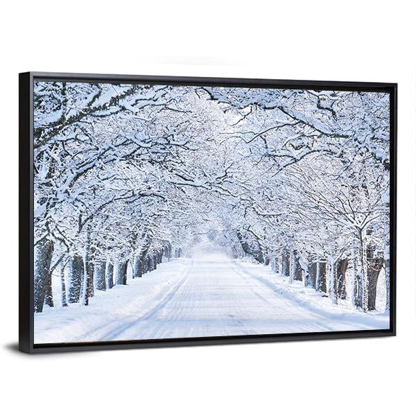 Alley In Snowy Morning Canvas Wall Art-3 Horizontal-Gallery Wrap-25" x 16"-Tiaracle