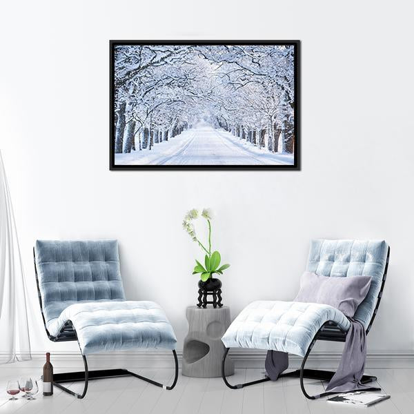 Alley In Snowy Morning Canvas Wall Art-3 Horizontal-Gallery Wrap-25" x 16"-Tiaracle