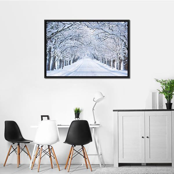 Alley In Snowy Morning Canvas Wall Art-3 Horizontal-Gallery Wrap-25" x 16"-Tiaracle