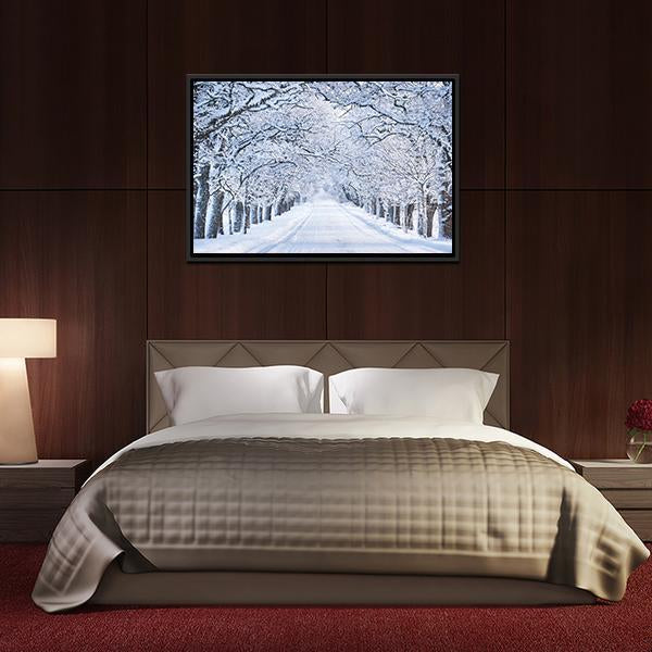 Alley In Snowy Morning Canvas Wall Art-3 Horizontal-Gallery Wrap-25" x 16"-Tiaracle