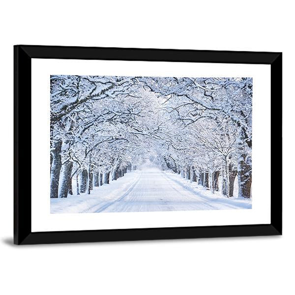 Alley In Snowy Morning Canvas Wall Art-3 Horizontal-Gallery Wrap-25" x 16"-Tiaracle