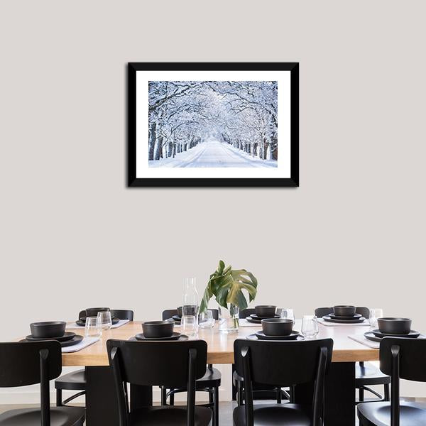 Alley In Snowy Morning Canvas Wall Art-3 Horizontal-Gallery Wrap-25" x 16"-Tiaracle