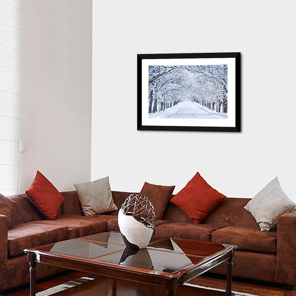 Alley In Snowy Morning Canvas Wall Art-3 Horizontal-Gallery Wrap-25" x 16"-Tiaracle