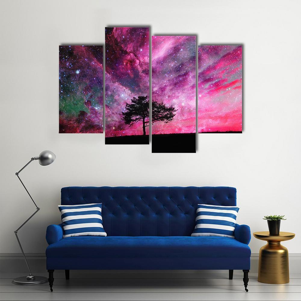Red Alien Planet With Tree Canvas Wall Art-4 Pop-Gallery Wrap-50" x 32"-Tiaracle