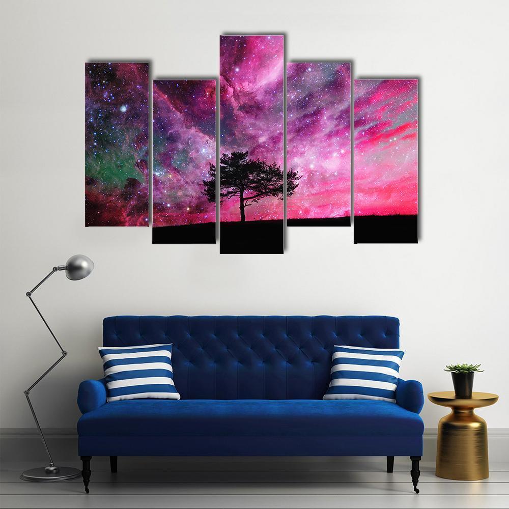 Red Alien Planet With Tree Canvas Wall Art-5 Pop-Gallery Wrap-47" x 32"-Tiaracle