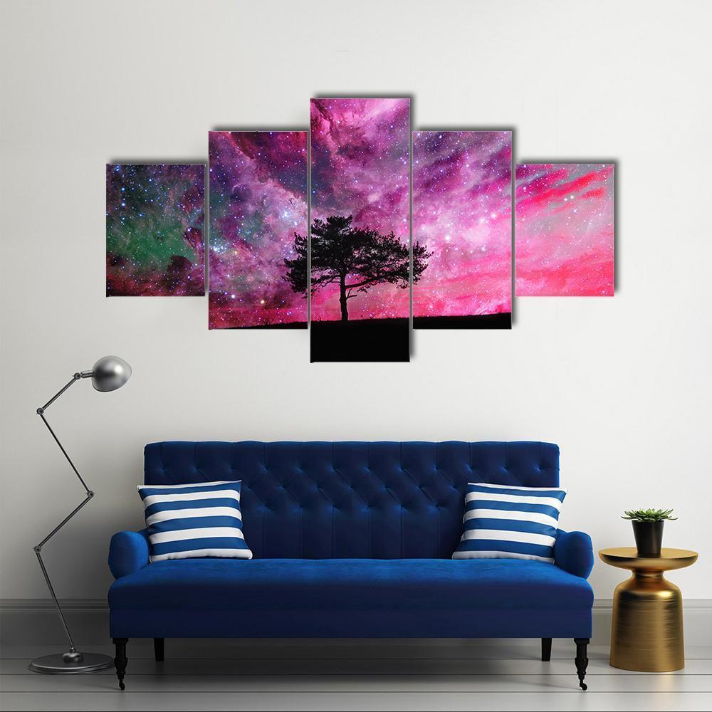 Red Alien Planet With Tree Canvas Wall Art-5 Star-Gallery Wrap-62" x 32"-Tiaracle