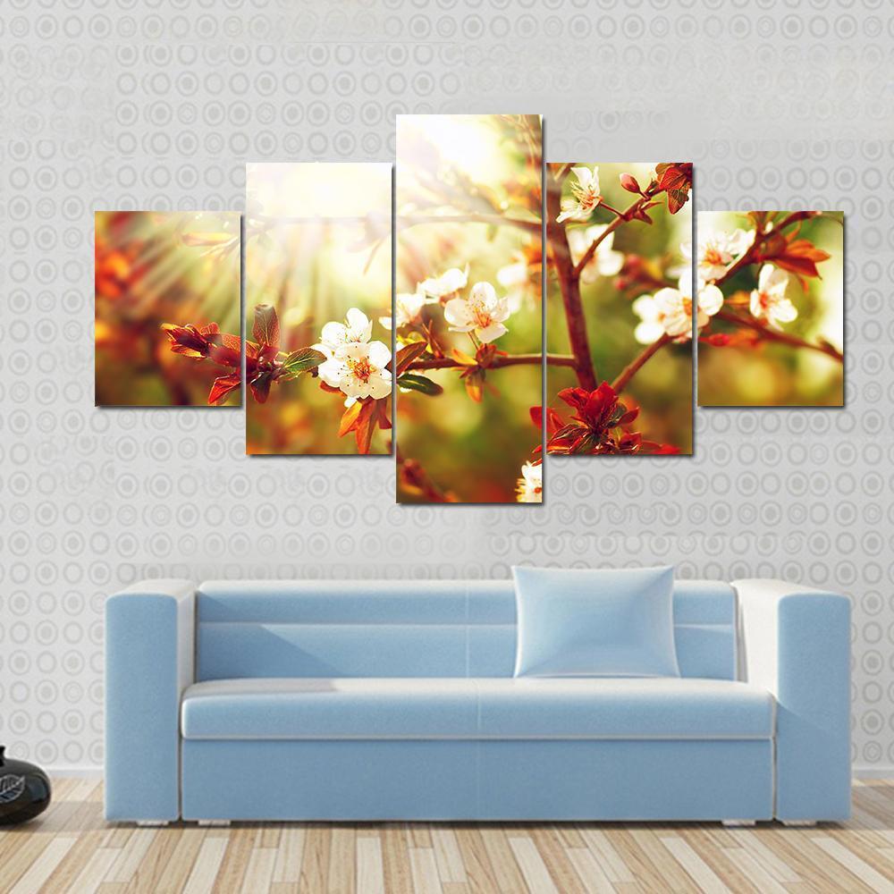 Almond Tree Blossom In Spring Canvas Wall Art-5 Star-Gallery Wrap-62" x 32"-Tiaracle