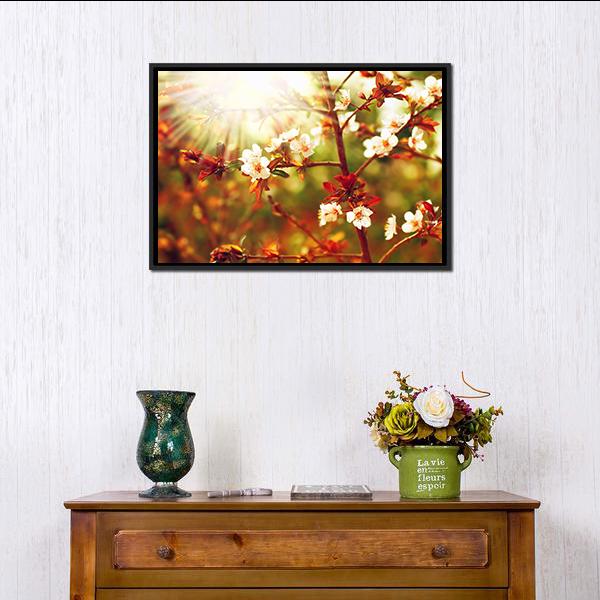 Almond Tree Blossom In Spring Canvas Wall Art-1 Piece-Floating Frame-24" x 16"-Tiaracle