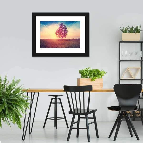 Alone Tree Over Sunrise Canvas Wall Art-3 Horizontal-Gallery Wrap-25" x 16"-Tiaracle