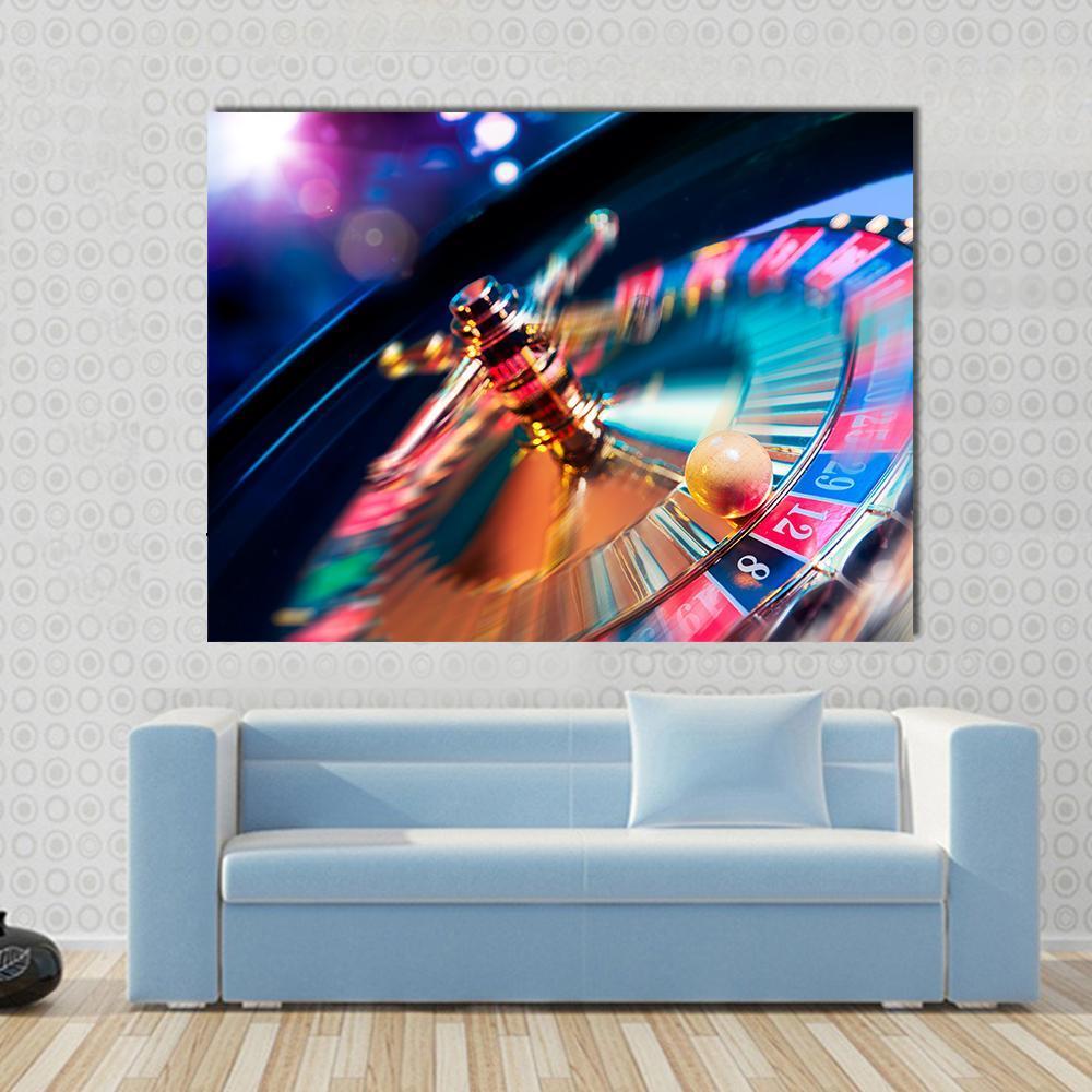 Casino Wheel In Motion Canvas Wall Art-1 Piece-Gallery Wrap-48" x 32"-Tiaracle