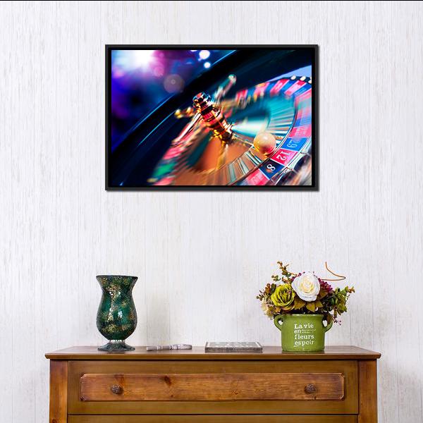 Casino Wheel In Motion Canvas Wall Art-1 Piece-Floating Frame-24" x 16"-Tiaracle