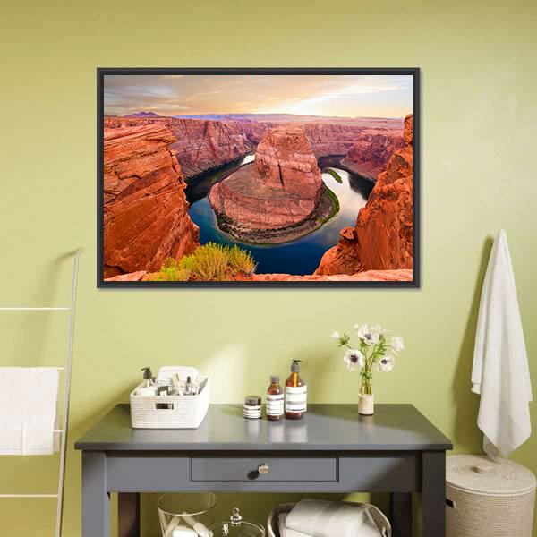 Amazing Sunset At Horseshoe Bend Canvas Wall Art-1 Piece-Floating Frame-24" x 16"-Tiaracle