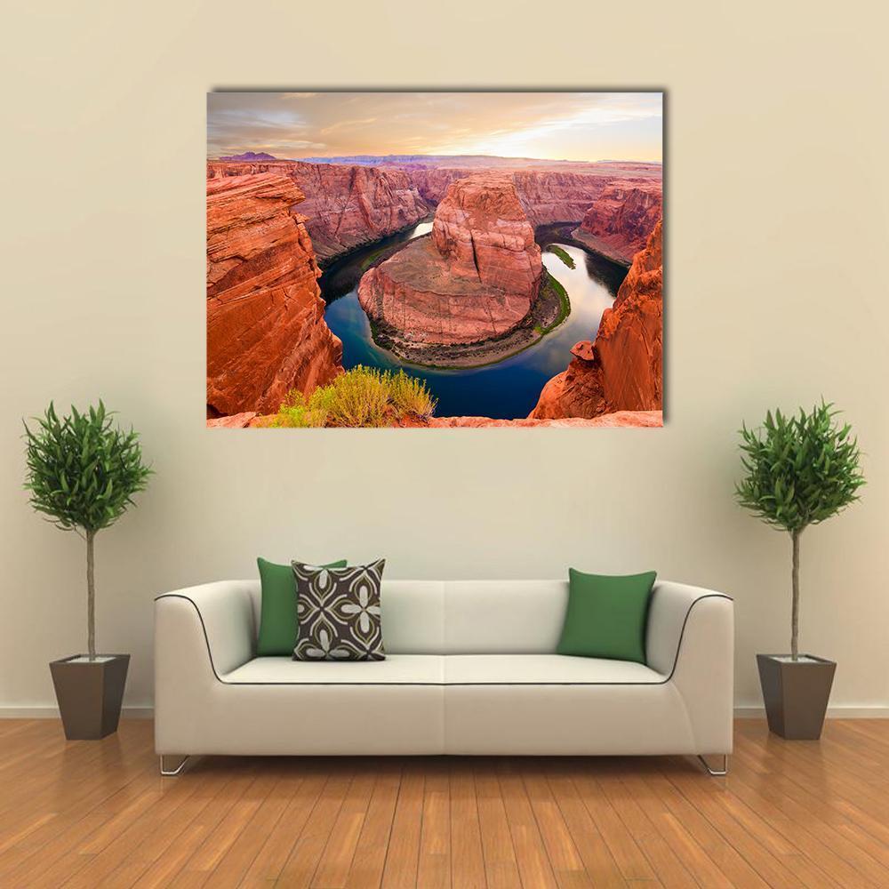 Amazing Sunset At Horseshoe Bend Canvas Wall Art-1 Piece-Gallery Wrap-48" x 32"-Tiaracle