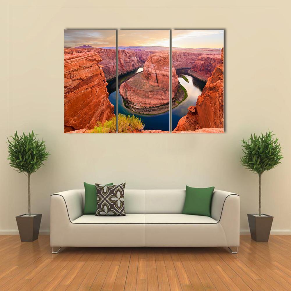 Amazing Sunset At Horseshoe Bend Canvas Wall Art-3 Horizontal-Gallery Wrap-37" x 24"-Tiaracle