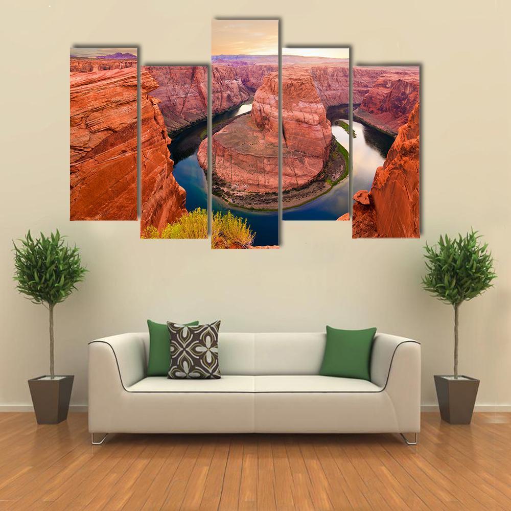 Amazing Sunset At Horseshoe Bend Canvas Wall Art-5 Pop-Gallery Wrap-47" x 32"-Tiaracle