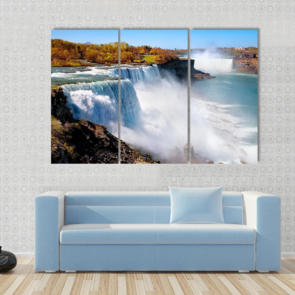 American Side Of Niagara Falls Canvas Wall Art-3 Horizontal-Gallery Wrap-37" x 24"-Tiaracle