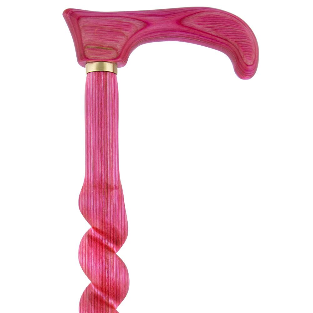 Scratch and Dent Pink Colortone Classic Rope Twist Derby Handle Walking Cane With laminate Birchwood Shaft v1599