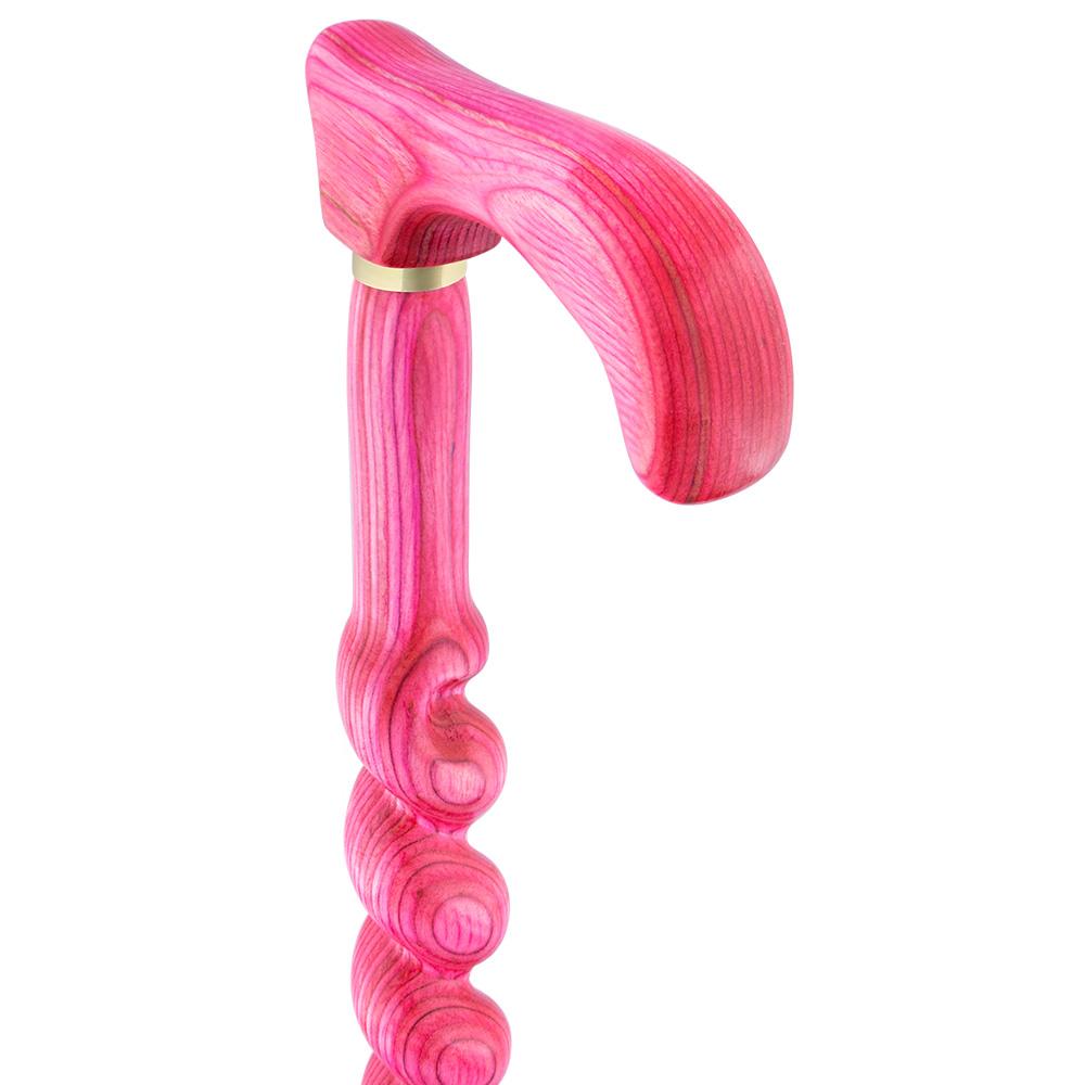 Scratch and Dent Pink Colortone Classic Rope Twist Derby Handle Walking Cane With laminate Birchwood Shaft v1599
