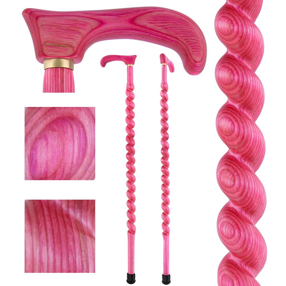 Scratch and Dent Pink Colortone Classic Rope Twist Derby Handle Walking Cane With laminate Birchwood Shaft v1599