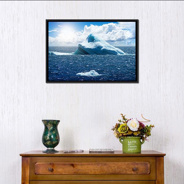 Antarctic Ice Island In Atlantic Ocean Canvas Wall Art-1 Piece-Floating Frame-24" x 16"-Tiaracle