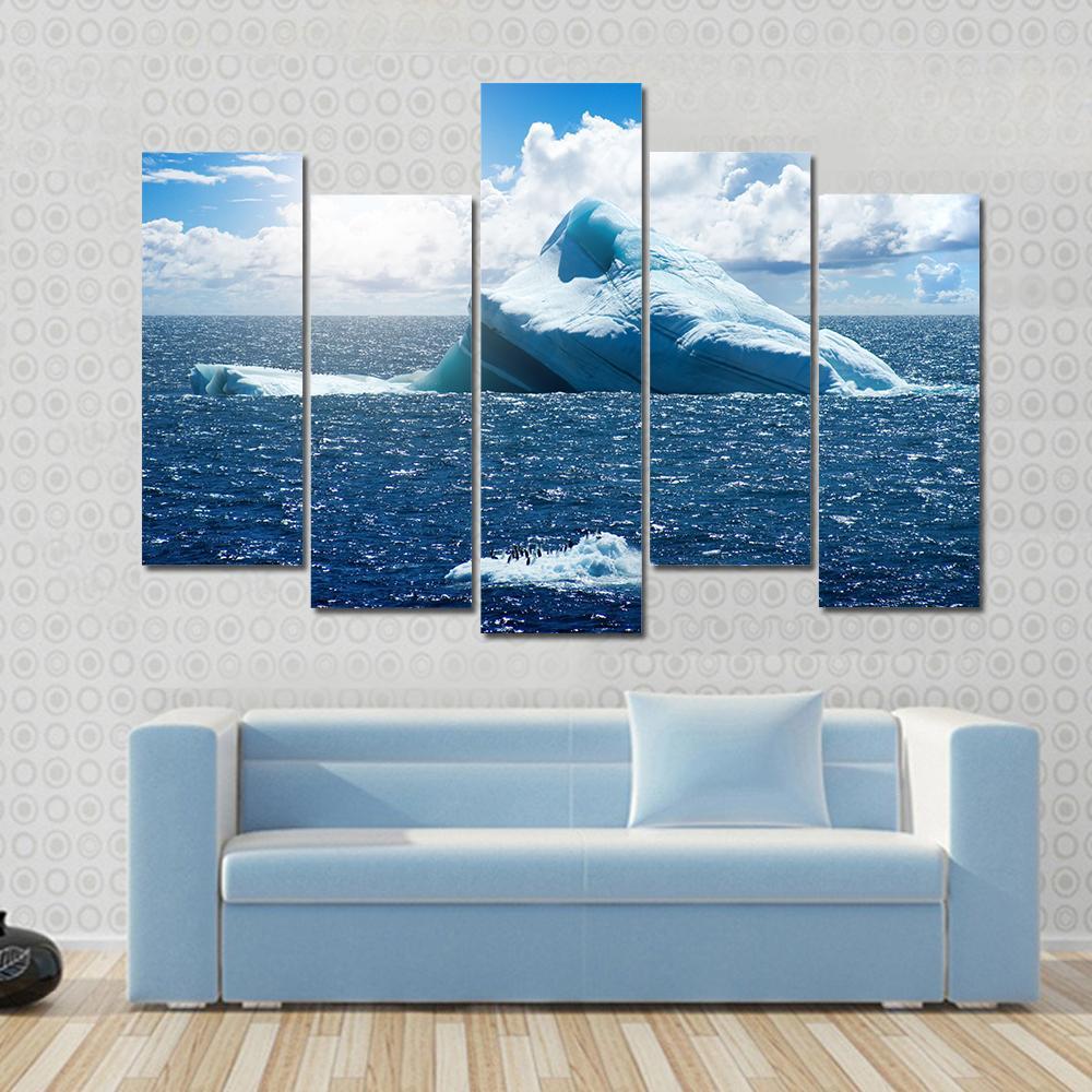 Antarctic Ice Island In Atlantic Ocean Canvas Wall Art-5 Pop-Gallery Wrap-47" x 32"-Tiaracle