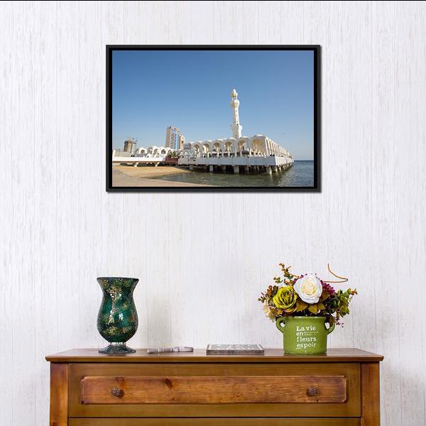 Ar Rahmah Mosque Jeddah Canvas Wall Art-1 Piece-Floating Frame-24" x 16"-Tiaracle