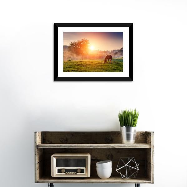 Horse Grazing On Pasture Canvas Wall Art-1 Piece-Framed Print-20" x 16"-Tiaracle