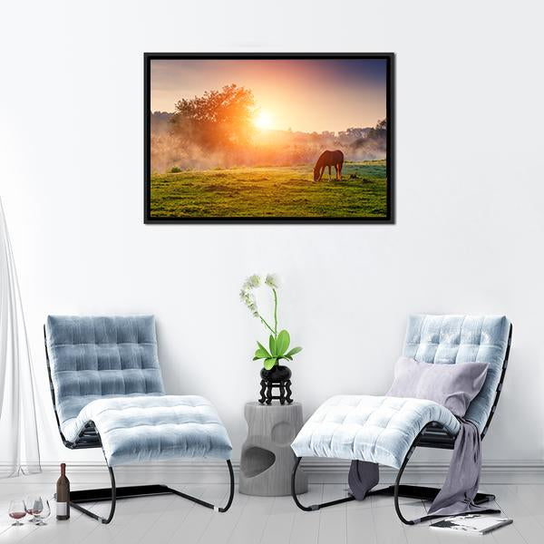 Horse Grazing On Pasture Canvas Wall Art-3 Horizontal-Gallery Wrap-25" x 16"-Tiaracle