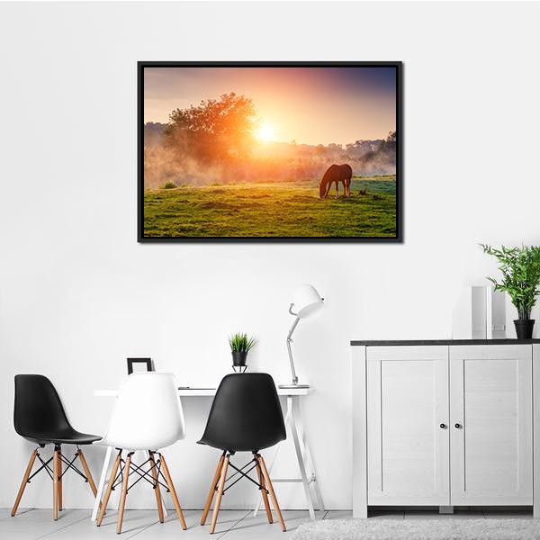 Horse Grazing On Pasture Canvas Wall Art-3 Horizontal-Gallery Wrap-25" x 16"-Tiaracle