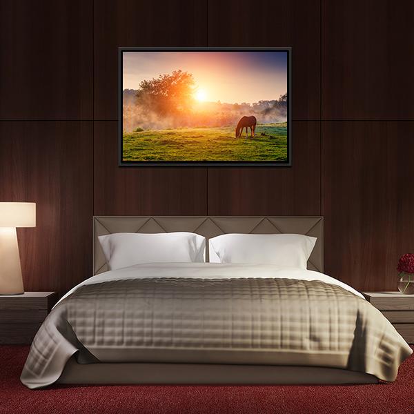 Horse Grazing On Pasture Canvas Wall Art-3 Horizontal-Gallery Wrap-25" x 16"-Tiaracle