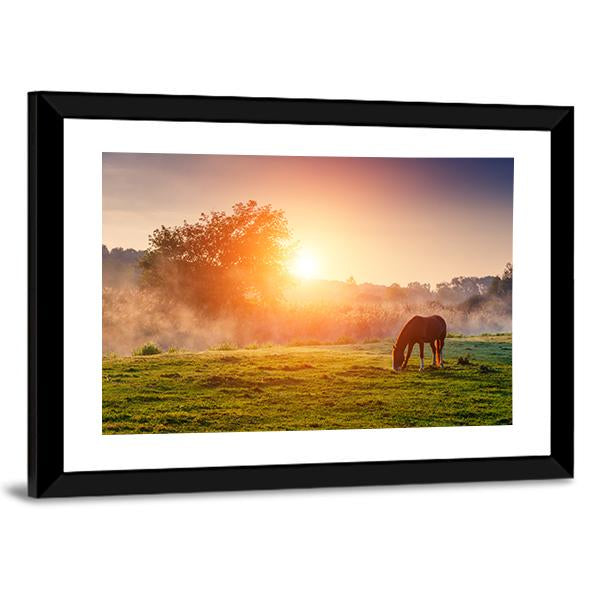 Horse Grazing On Pasture Canvas Wall Art-3 Horizontal-Gallery Wrap-25" x 16"-Tiaracle