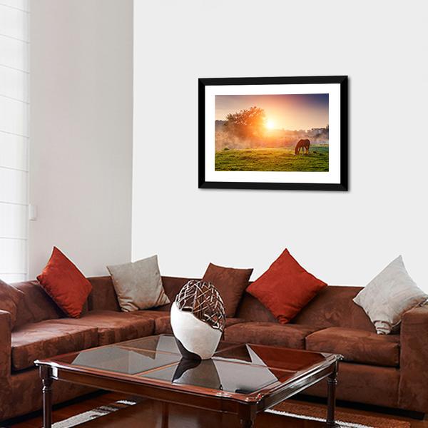 Horse Grazing On Pasture Canvas Wall Art-3 Horizontal-Gallery Wrap-25" x 16"-Tiaracle