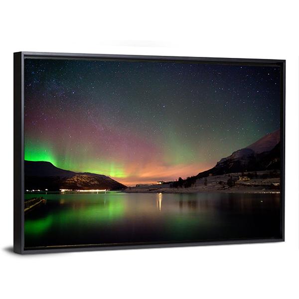 Arctic Night Aurora Borealis Canvas Wall Art-3 Horizontal-Gallery Wrap-25" x 16"-Tiaracle