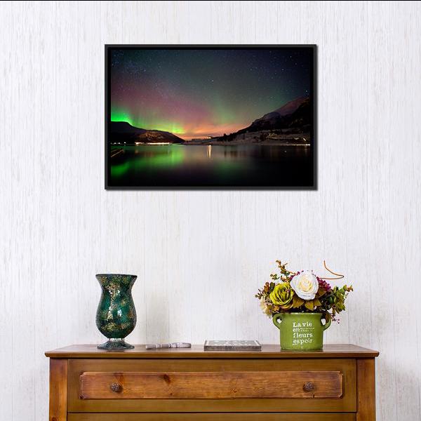 Arctic Night Aurora Borealis Canvas Wall Art-1 Piece-Floating Frame-24" x 16"-Tiaracle