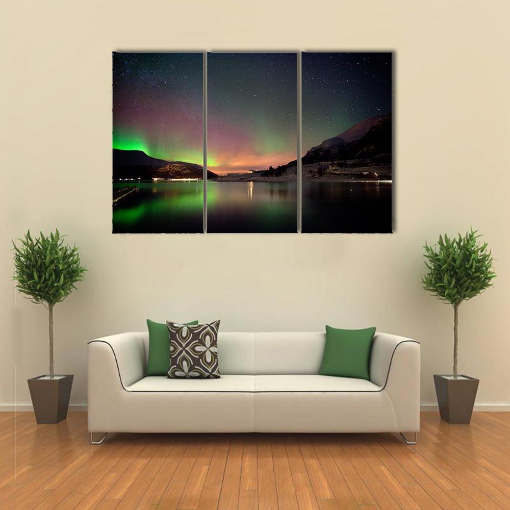 Arctic Night Aurora Borealis Canvas Wall Art-3 Horizontal-Gallery Wrap-37" x 24"-Tiaracle