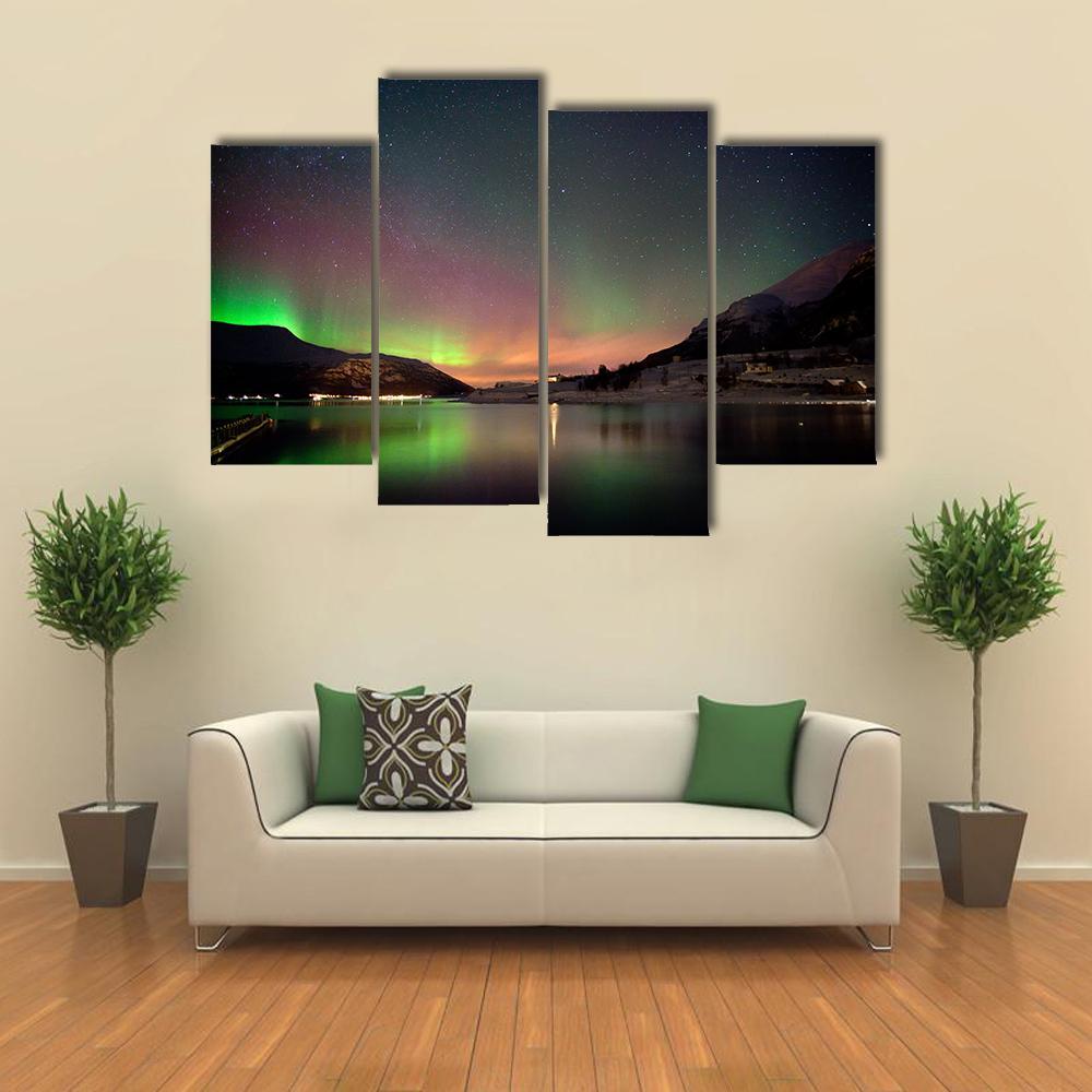 Arctic Night Aurora Borealis Canvas Wall Art-4 Pop-Gallery Wrap-50" x 32"-Tiaracle