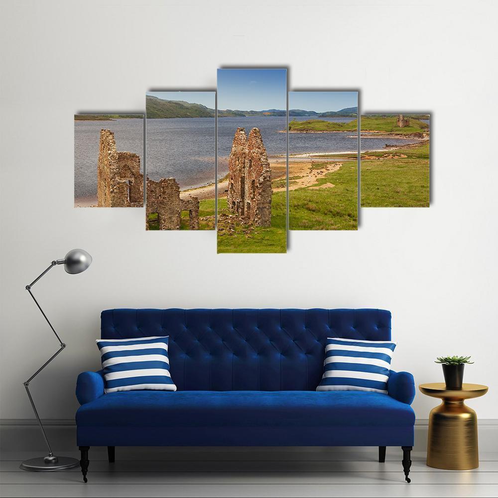 Ardvreck Castle Canvas Wall Art-5 Star-Gallery Wrap-62" x 32"-Tiaracle