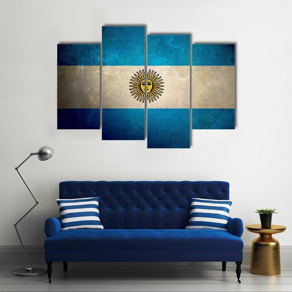 Argentina Flag Grunge Texture Canvas Wall Art-4 Pop-Gallery Wrap-50" x 32"-Tiaracle