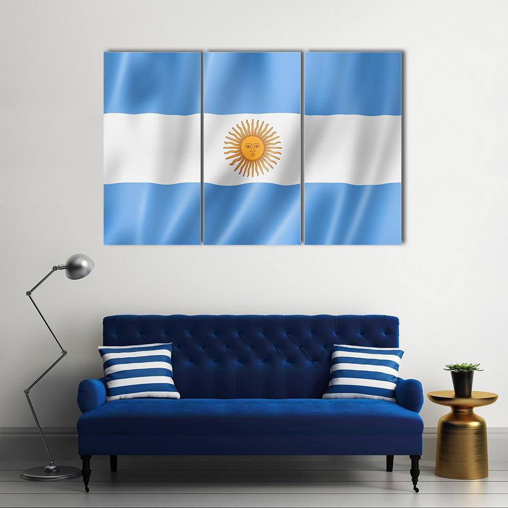Waving Argentina Flag Canvas Wall Art-3 Horizontal-Gallery Wrap-37" x 24"-Tiaracle