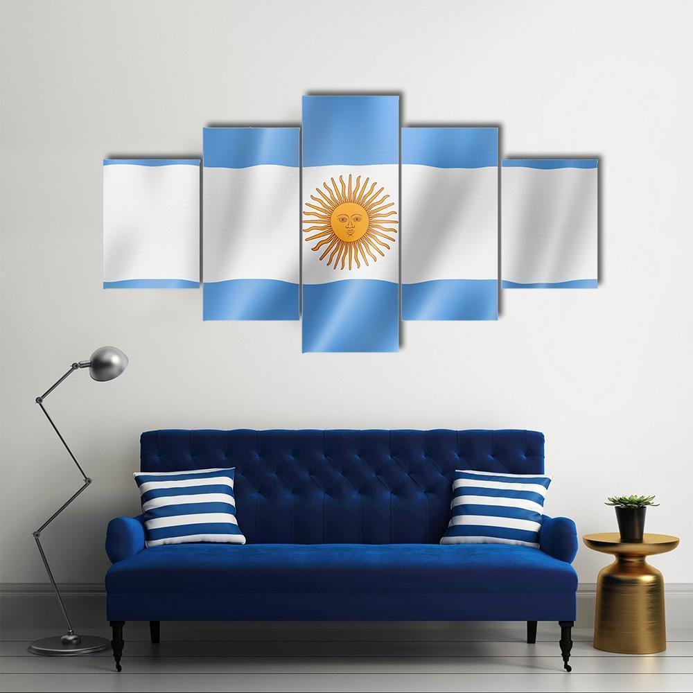Waving Argentina Flag Canvas Wall Art-5 Star-Gallery Wrap-62" x 32"-Tiaracle