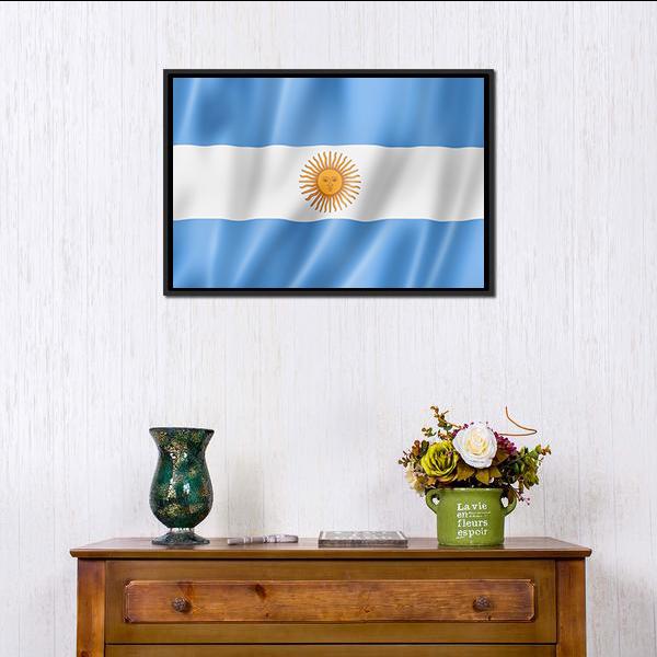 Waving Argentina Flag Canvas Wall Art-1 Piece-Floating Frame-24" x 16"-Tiaracle