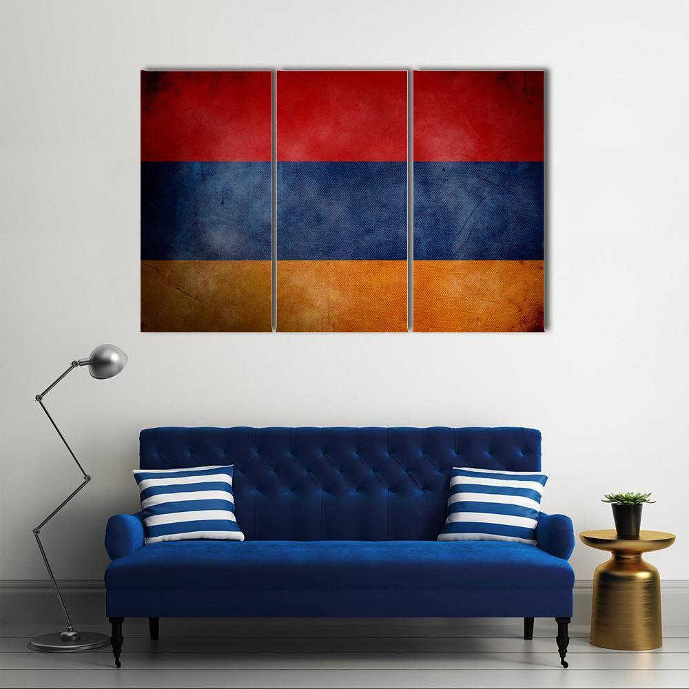 Grunge Armenian Flag Canvas Wall Art-3 Horizontal-Gallery Wrap-37" x 24"-Tiaracle