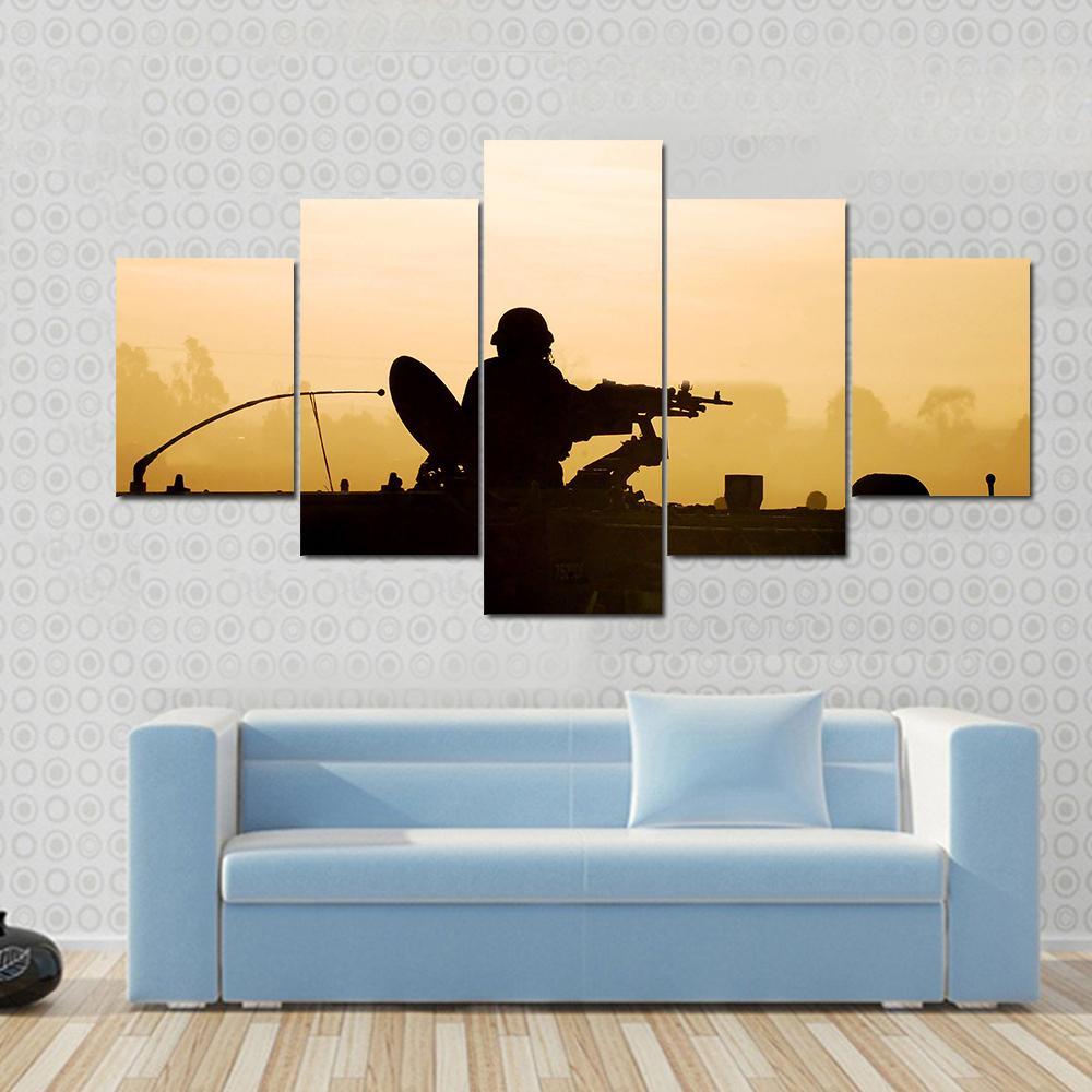 Soldier Preparing His Tank Canvas Wall Art-5 Star-Gallery Wrap-62" x 32"-Tiaracle