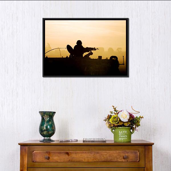 Soldier Preparing His Tank Canvas Wall Art-1 Piece-Floating Frame-24" x 16"-Tiaracle