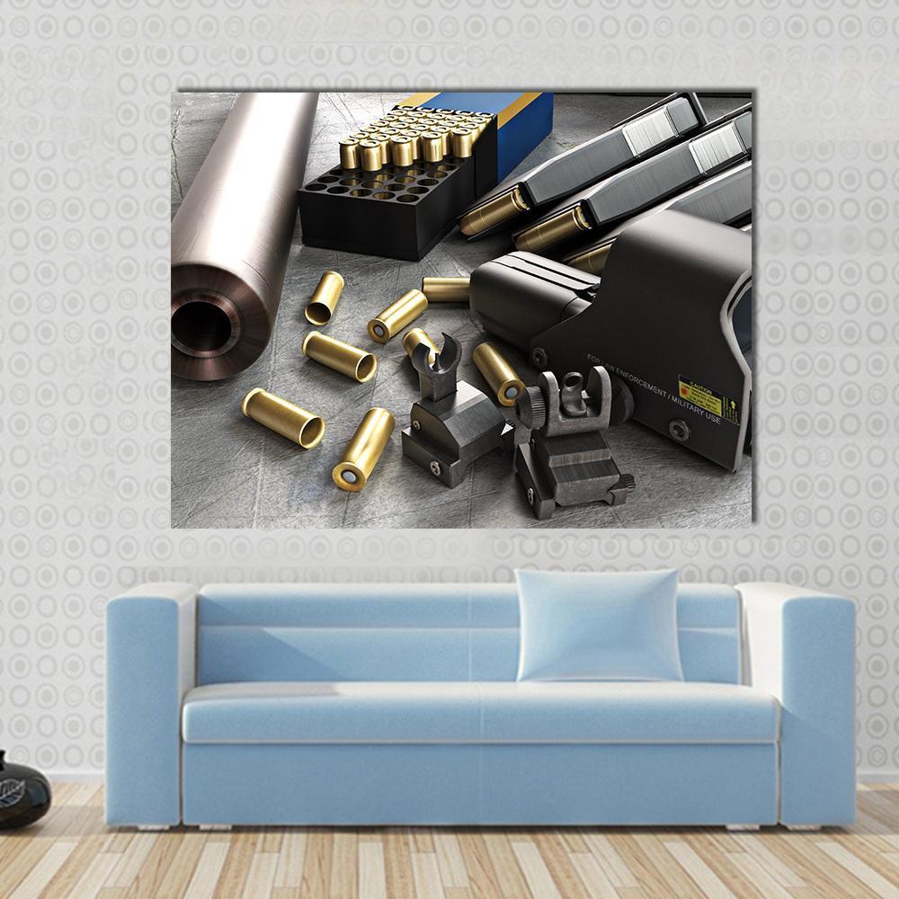 Assault Rifle Accessories Canvas Wall Art-1 Piece-Gallery Wrap-48" x 32"-Tiaracle