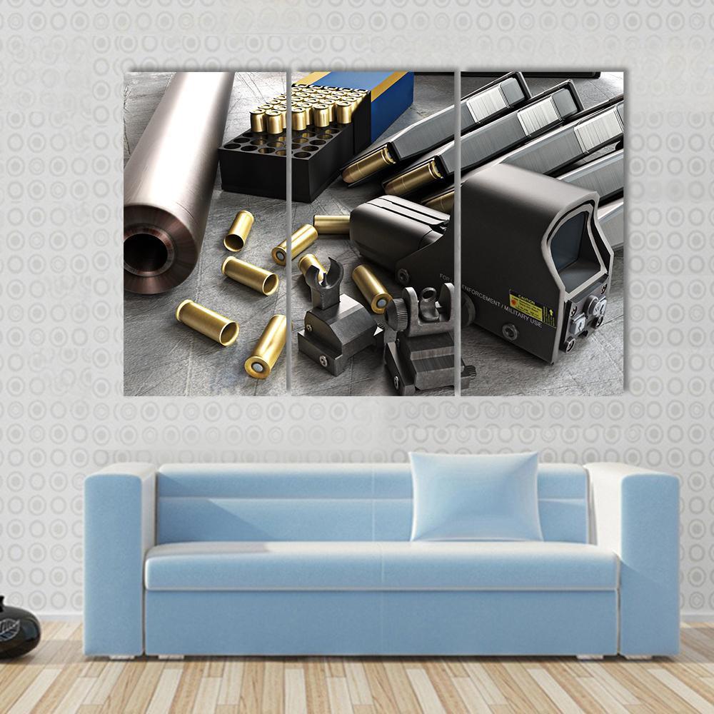 Assault Rifle Accessories Canvas Wall Art-3 Horizontal-Gallery Wrap-37" x 24"-Tiaracle