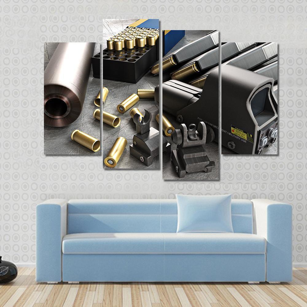 Assault Rifle Accessories Canvas Wall Art-4 Pop-Gallery Wrap-50" x 32"-Tiaracle