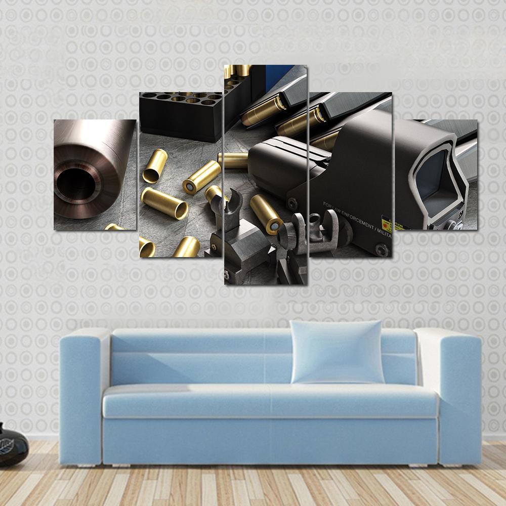 Assault Rifle Accessories Canvas Wall Art-5 Star-Gallery Wrap-62" x 32"-Tiaracle