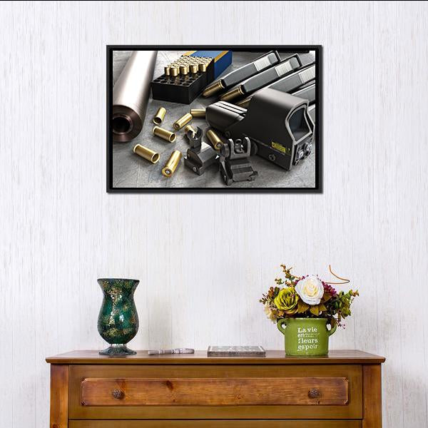 Assault Rifle Accessories Canvas Wall Art-1 Piece-Floating Frame-24" x 16"-Tiaracle