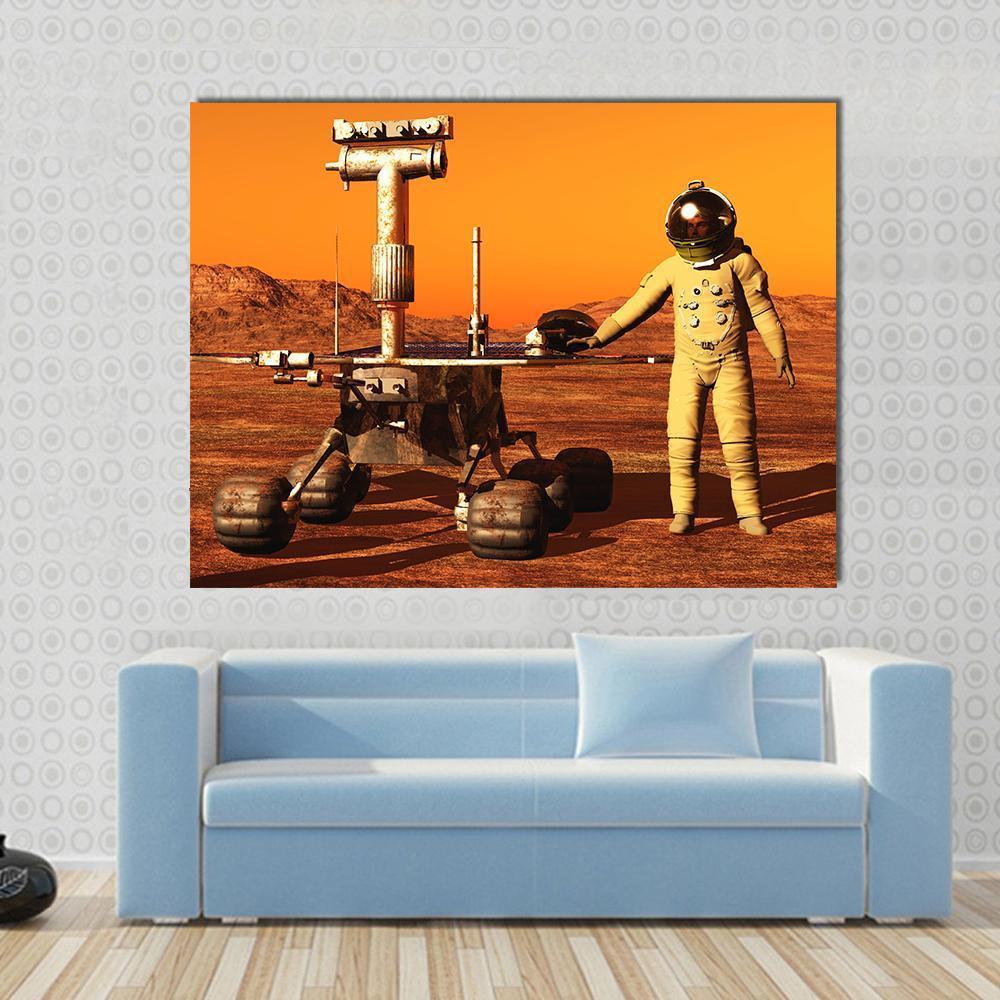 Astronaut & Mars Rover Canvas Wall Art-1 Piece-Gallery Wrap-48" x 32"-Tiaracle